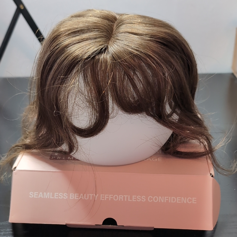 8 Inch Real Human Hair Topper With Bangs Brown 3D Coverage 150% Density